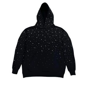 Black Crystal Rhinestone Sparkle Galaxy Pullover Sweatshirt Hoodie